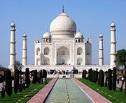 The Taj Mahal in Agra was built by Shah Jahan as memorial to wife Mumtaz Mahal. It is a UNESCO World Heritage Site considered to be of "outstanding universal value".